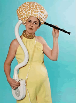 image of woman with hairdryer bagpipe